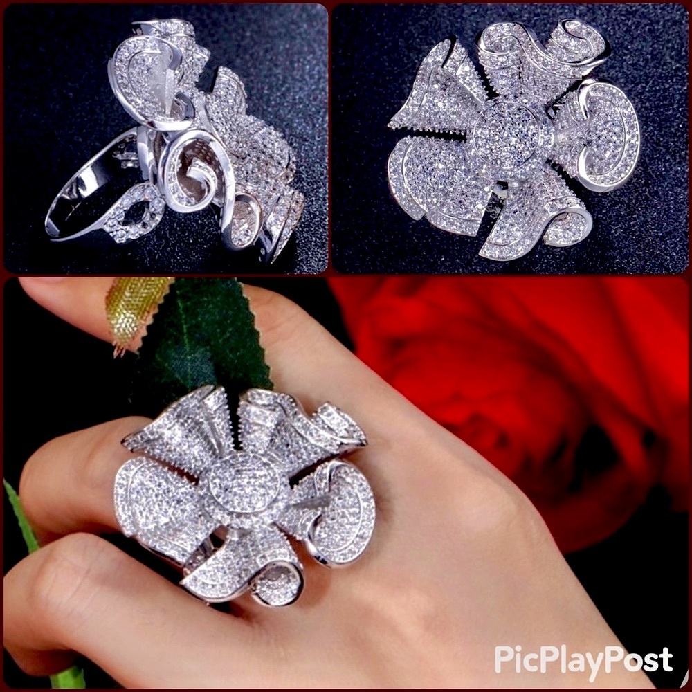New! Gorgeous Haute Micro Pave Crystal CZ 3D Flower Ring